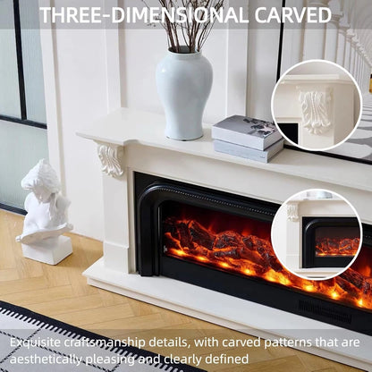 Aihm-Lon White Electric Fireplace Includes Arched Frames and Carvings 79”