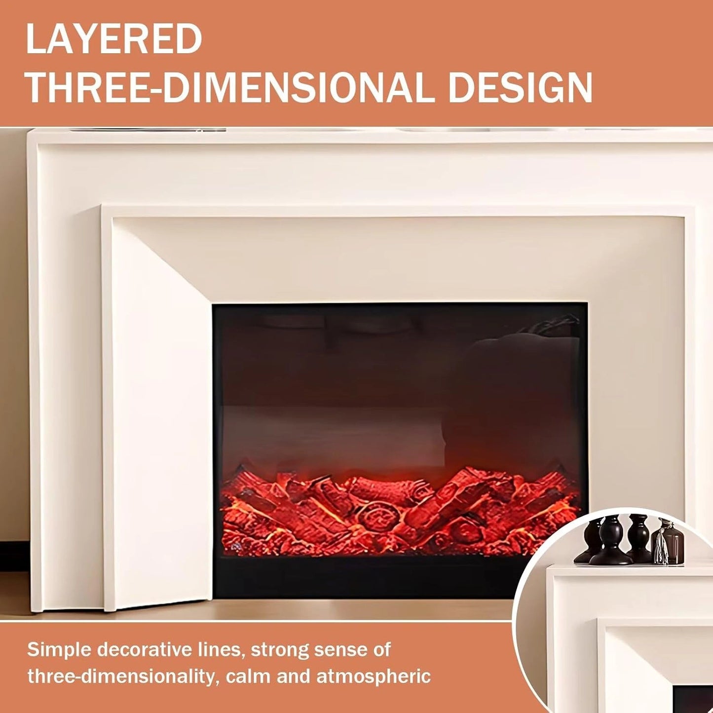 Aihm-Lon Electric Fireplace Simple and Elegant Line Design 47”