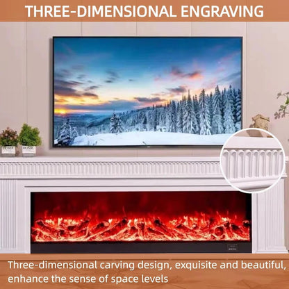 Aihm-Lon Decorative Electric Fireplace with White Concave-Convex Lines 79”