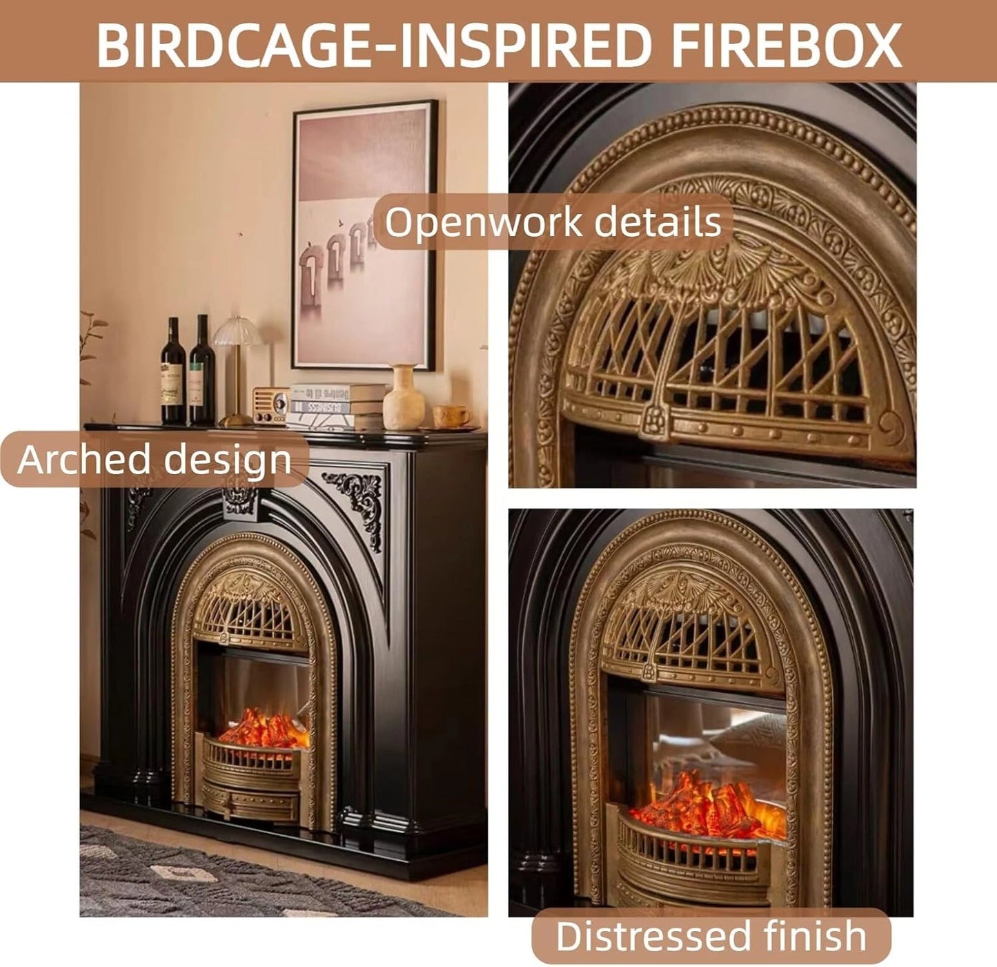 Aihm-Lon Modern Electric Fireplace Includes Arched Birdcage 43”-59”