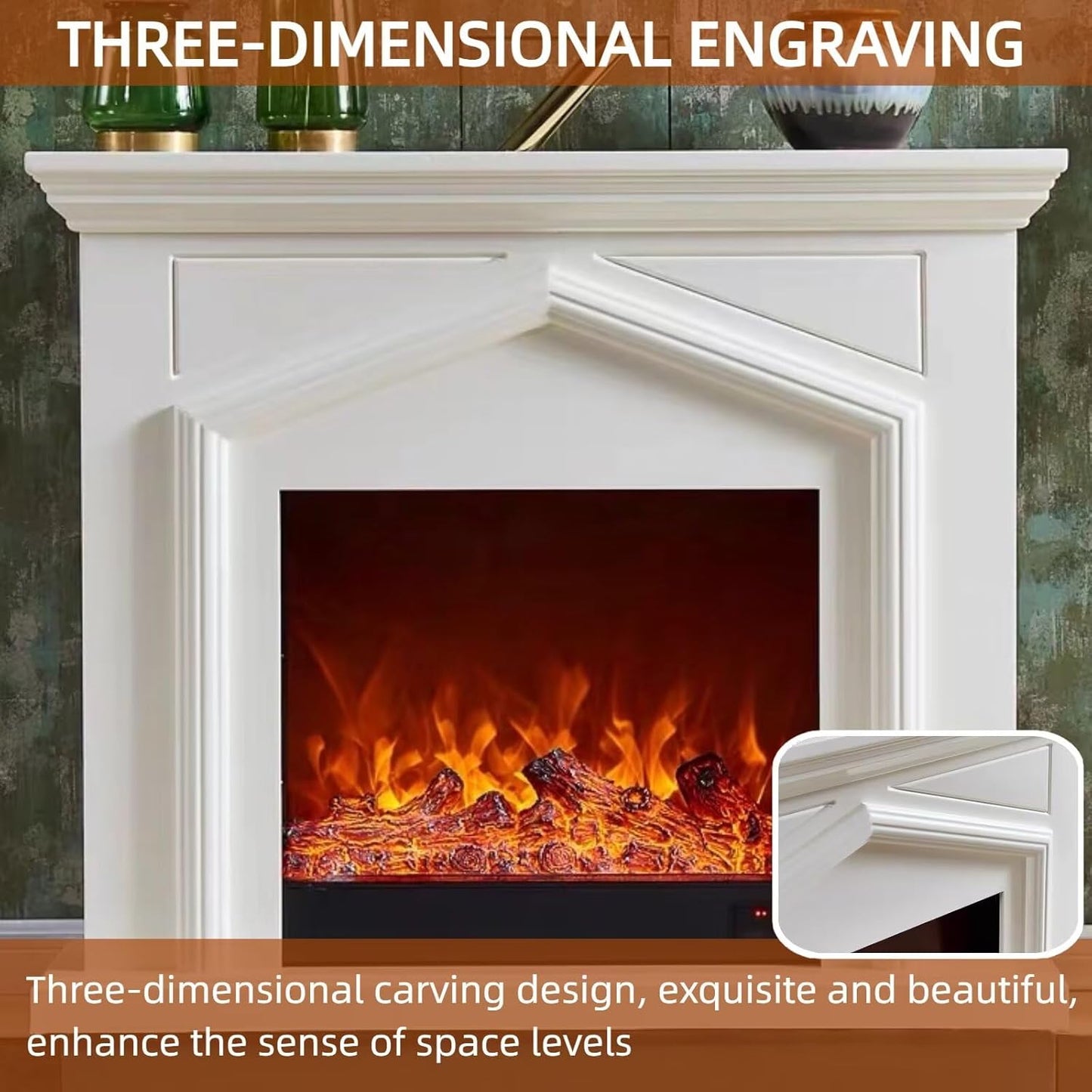 Aihm-Lon Brown Electric Fireplace Roof Shape 47”-59”