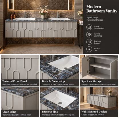Double Sink Bathroom Vanity with Textured Cabinet Door
