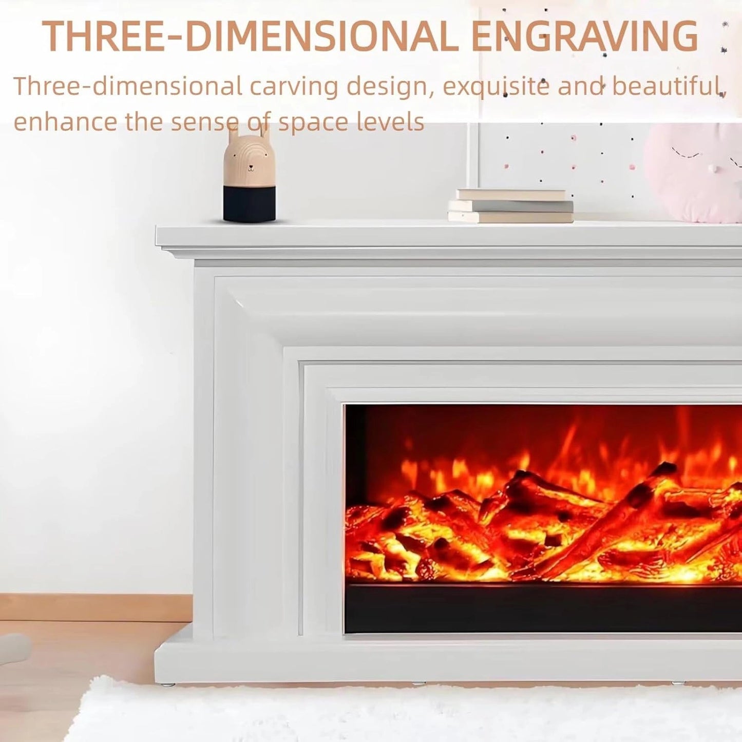 Aihm-Lon Minimalist Electric Fireplace with Realistic Flame Large Countertop 71”-79”