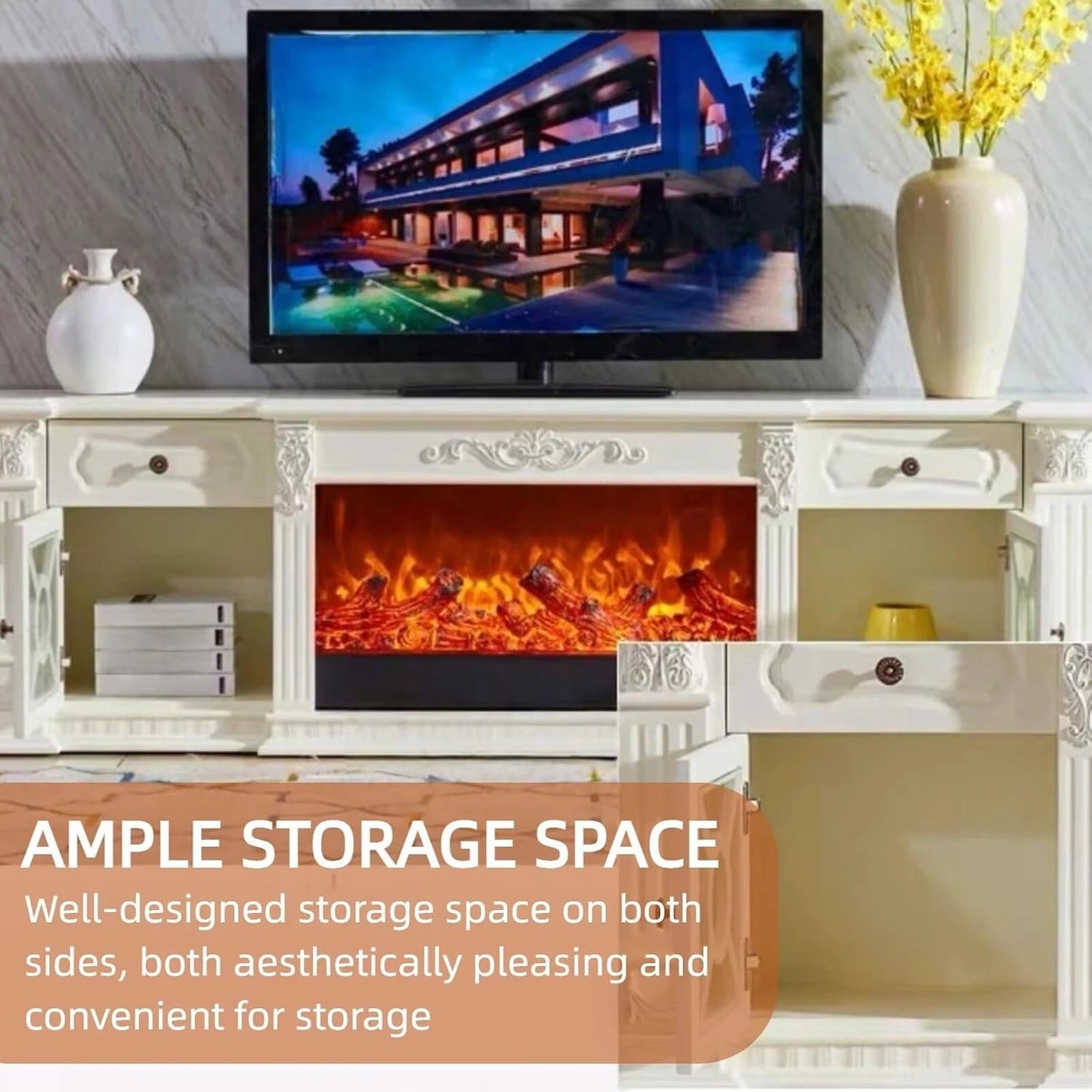 Aihm-Lon Electric Fireplace Geometric Hollowed-out Design 79”