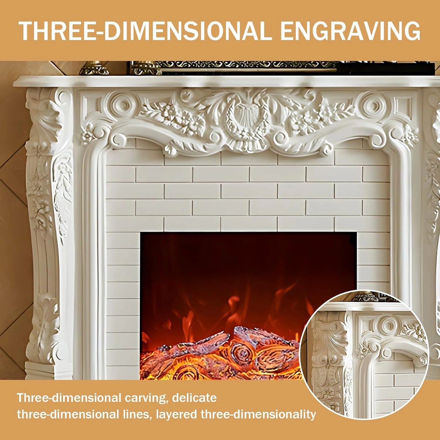 Aihm-Lon Electric Fireplace Includes Retro Brick and Side Carving Design 59”