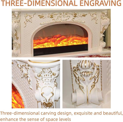 Aihm-Lon Electric Fireplace Includes 3D Texture with White Luxury Arched Frame 71”