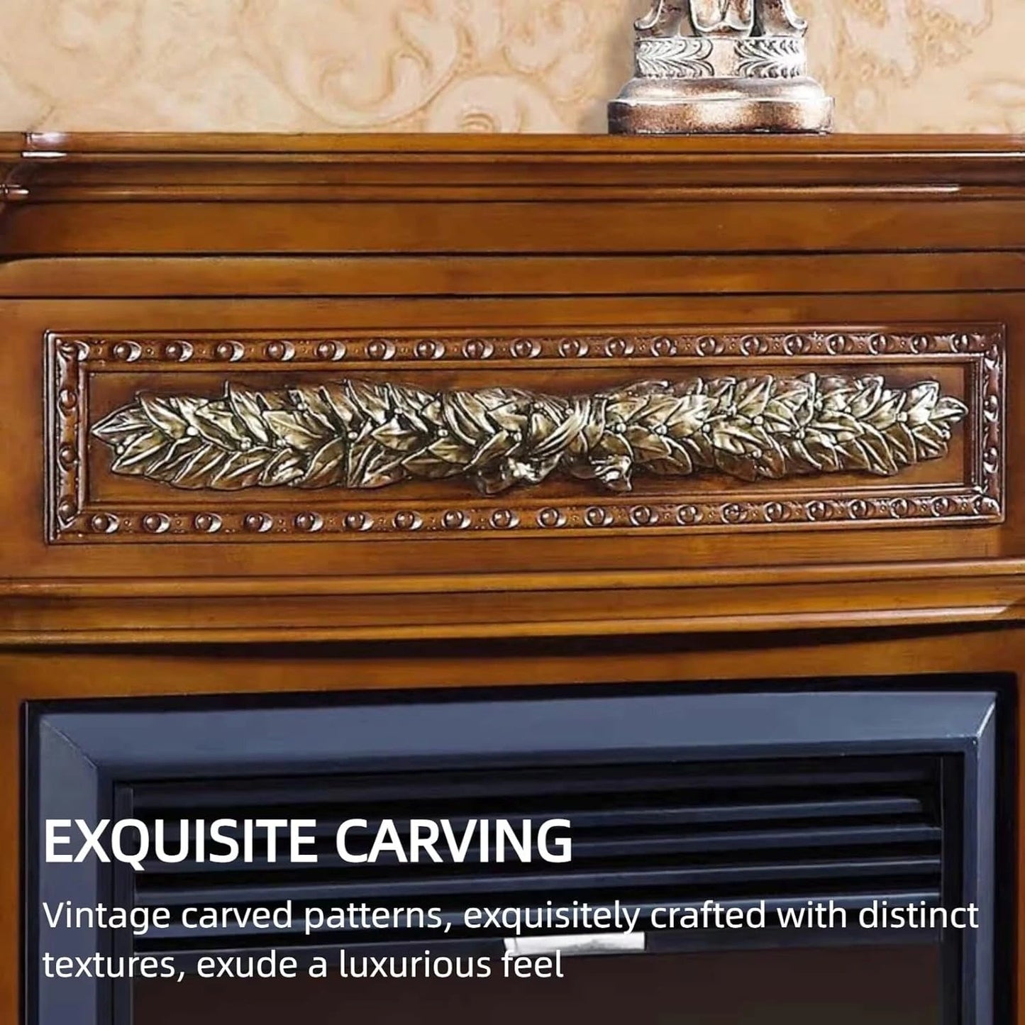 Aihm-Lon Brown Electric Fireplace Includes Ornate Carved Detail 47”