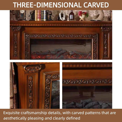 Aihm-Lon Vintage Electric Fireplace with Brown Floral Relief 79”