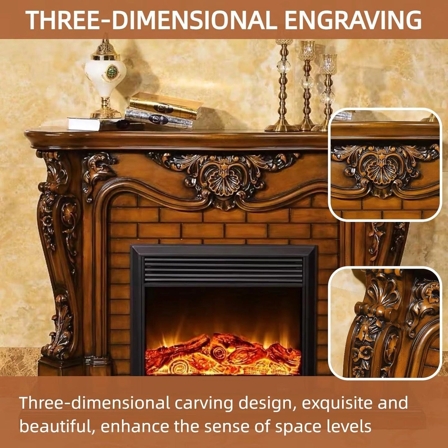 Aihm-Lon Electric Fireplace Brown Faux Chimenea TV Stand 65”