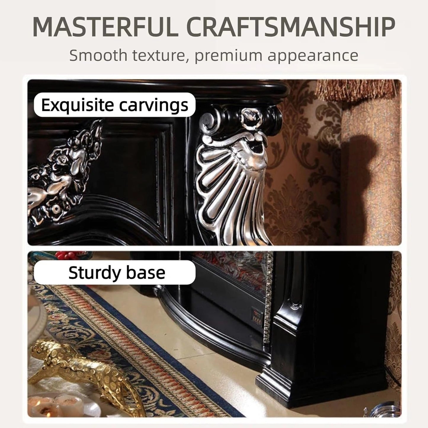 Aihm-Lon Vintage Electric Fireplace Includes Silver Outline Design 47”