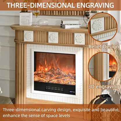 Aihm-Lon Brown Electric Fireplace Retro 3D Relief 47”