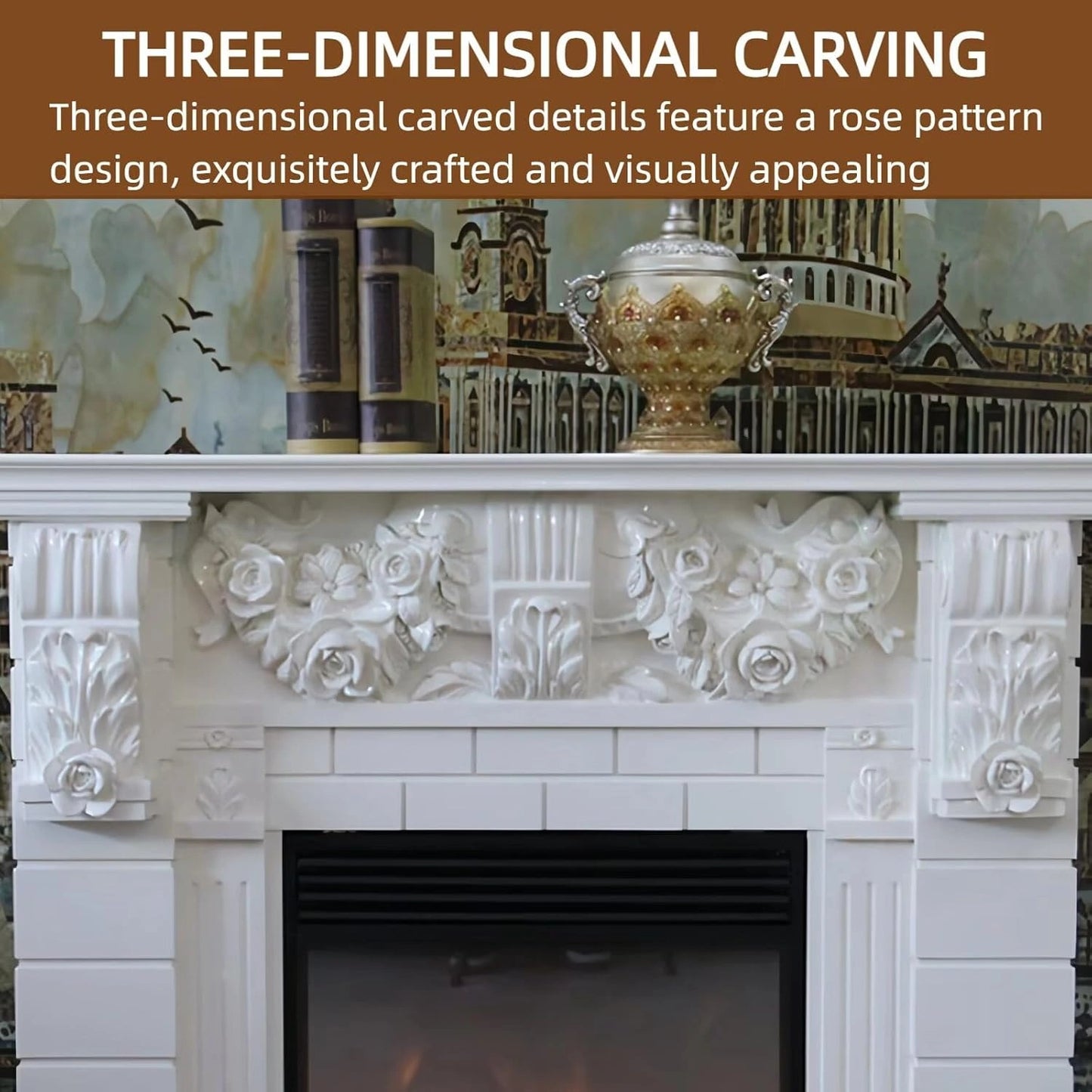 Aihm-Lon White Electric Fireplace Includes Vintage Rose Carving 51”