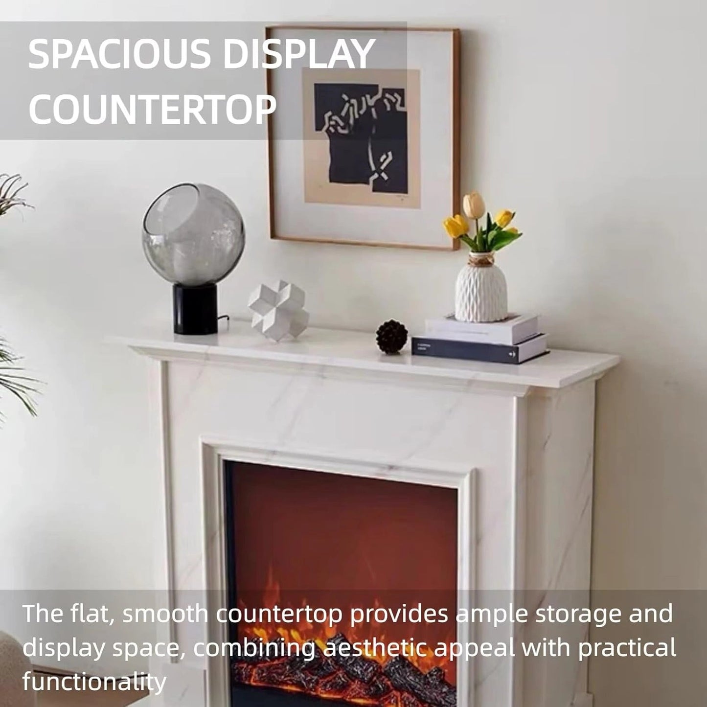 Aihm-Lon Electric Fireplace Includes White Marble Pattern Design 47”