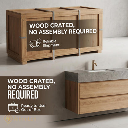60''-96'' Double Bathroom Vanity with Sink Modern Floating Gray Marble Slatted Front