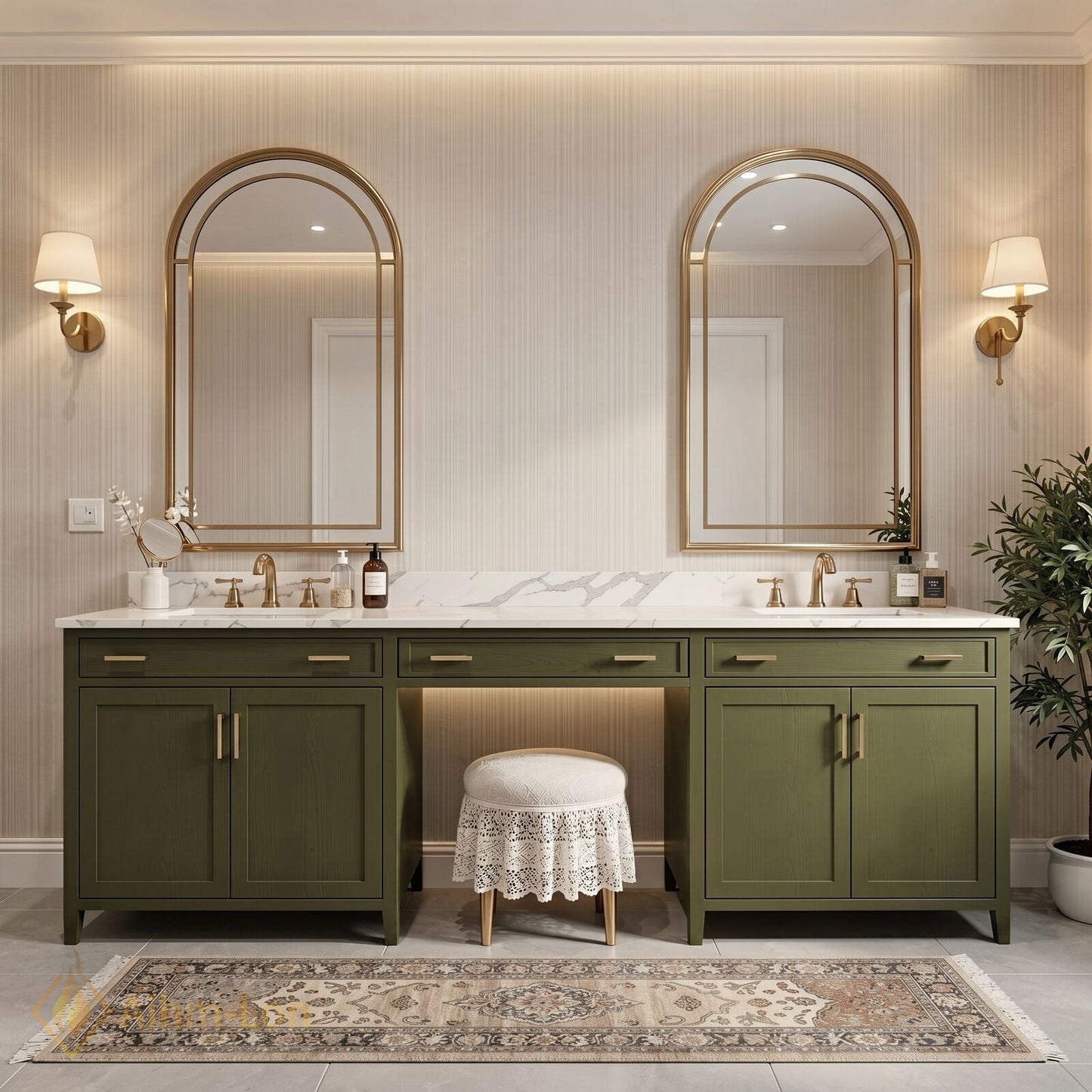 70''-96'' Modern Bathroom Vanity with Sink Split Frame Solid Wood Texture Two Drawers