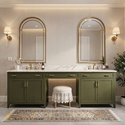 70''-96'' Modern Bathroom Vanity with Sink Split Frame Solid Wood Texture Two Drawers