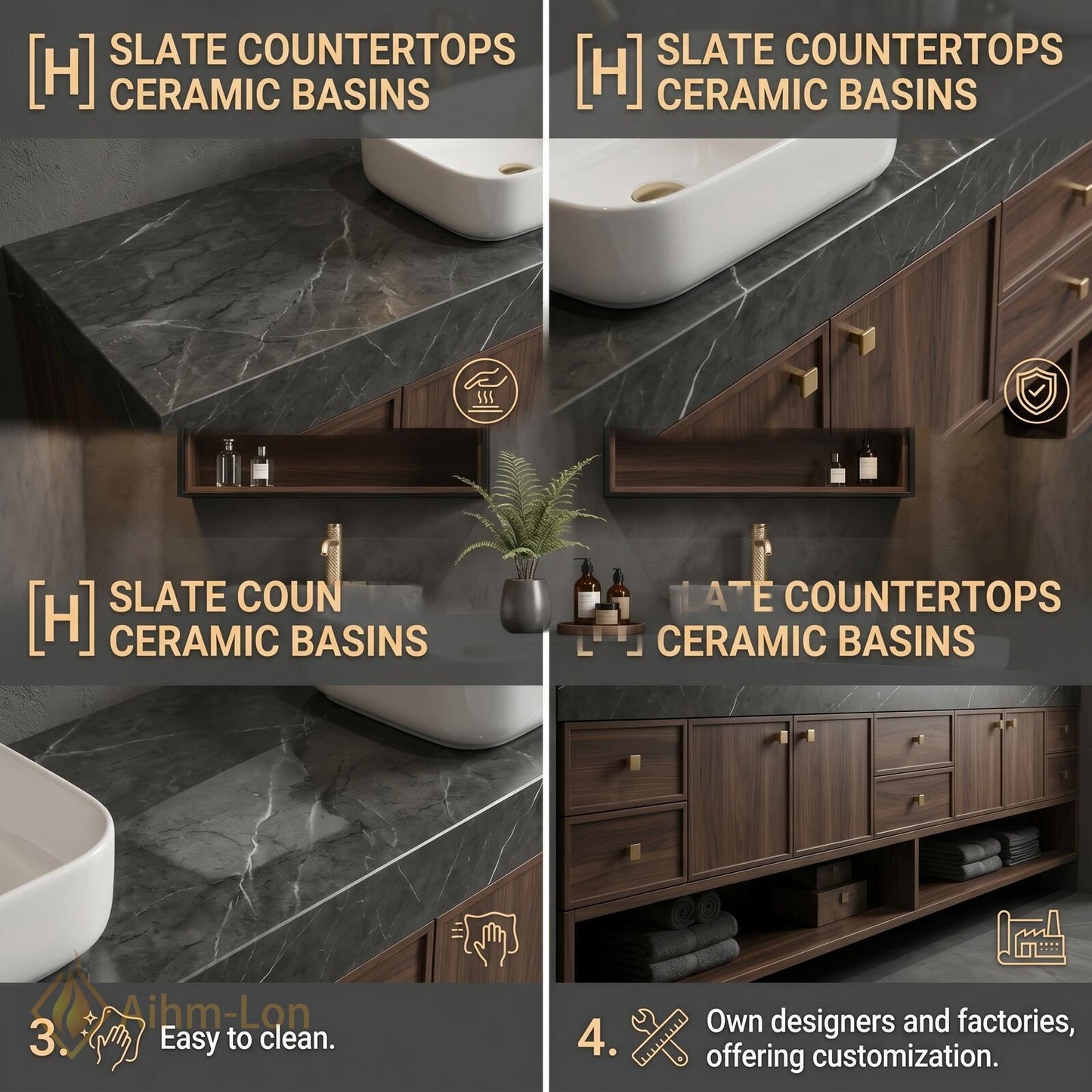 70''-96'' Bathroom Vanity with Sink Modern Floating Dark Walnut Open Center Shelving