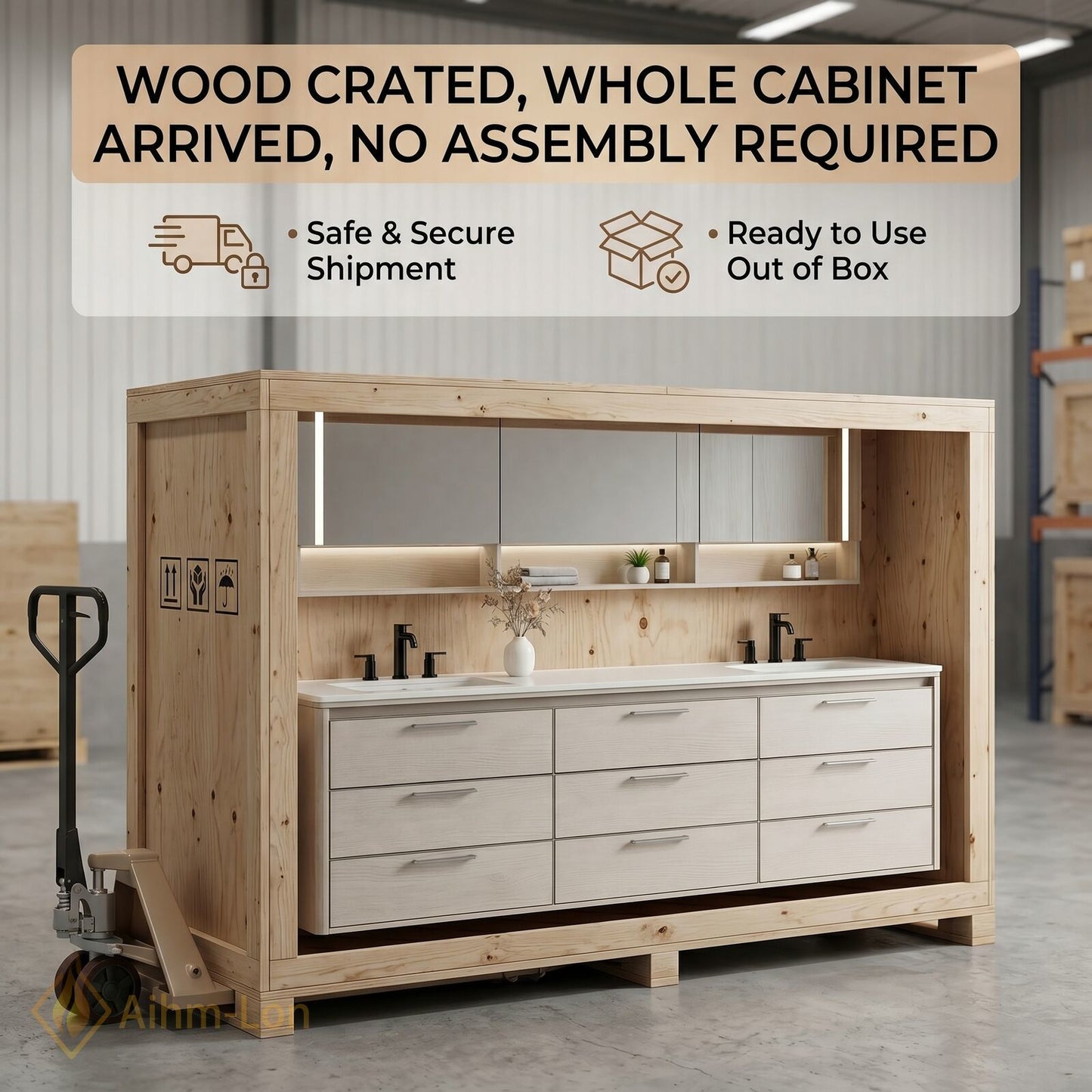 60''-96'' Double Bathroom Vanity with Sink Floating Frame Full Length Mirror Cabinet
