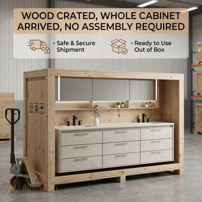 60''-96'' Double Bathroom Vanity with Sink Floating Frame Full Length Mirror Cabinet