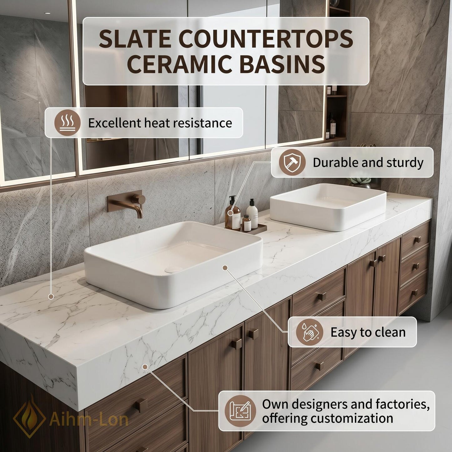 76''-96'' Modern Double Bathroom Vanity with Sink Wall-Mounted Dark Walnut Open Shelving