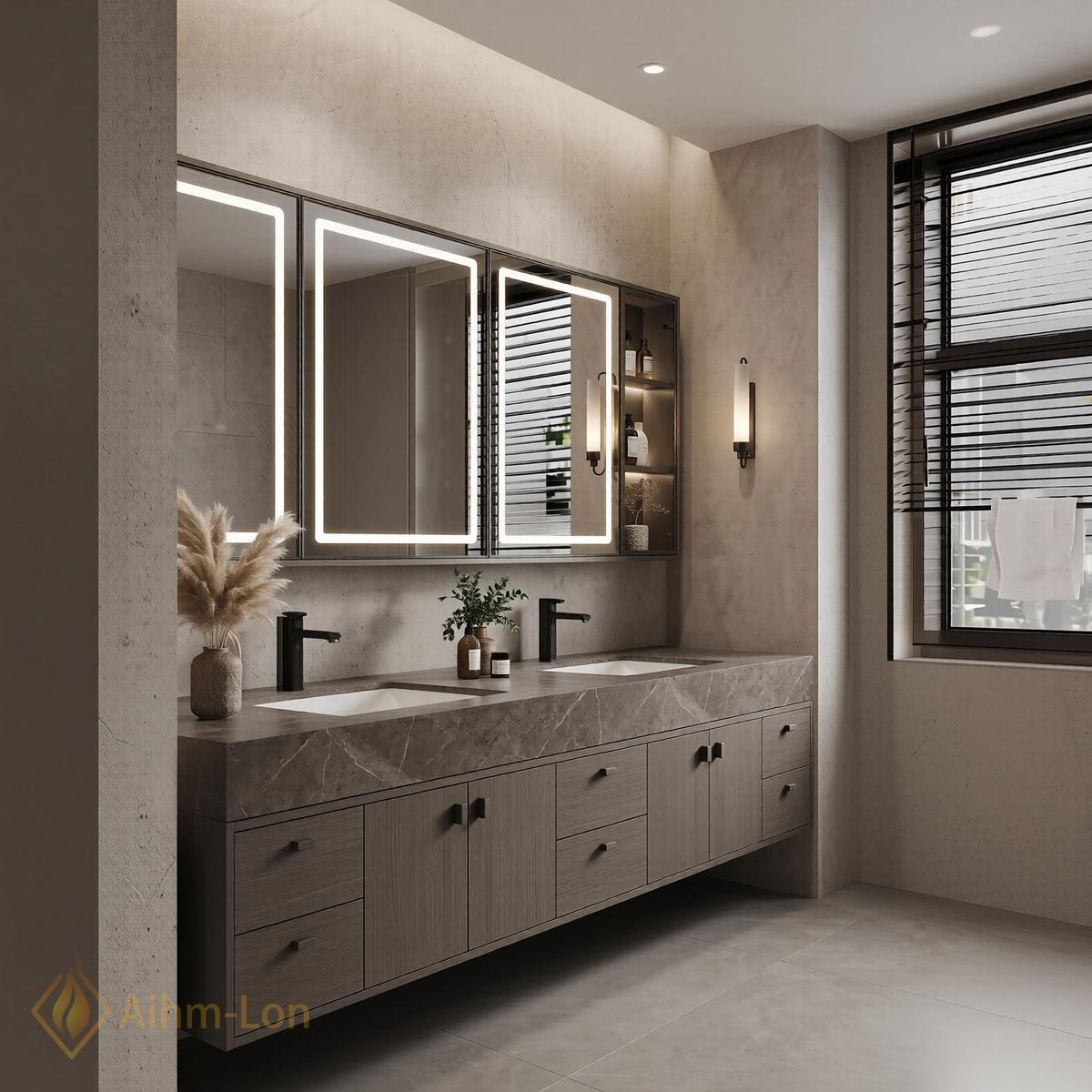 76''-96'' Double Bathroom Vanity with Sink Wall-Mounted Woodgrain Finish Grain Finish Mounted