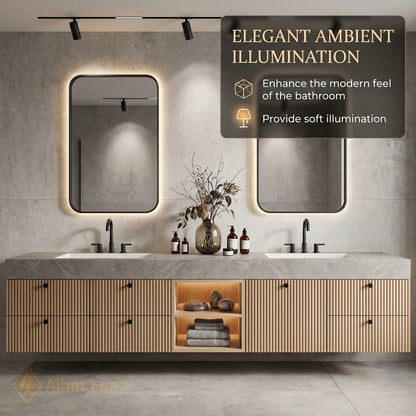 76''-96'' Double Bathroom Vanity with Sink Grey Floating Modern Stone-Top Vanities Slat