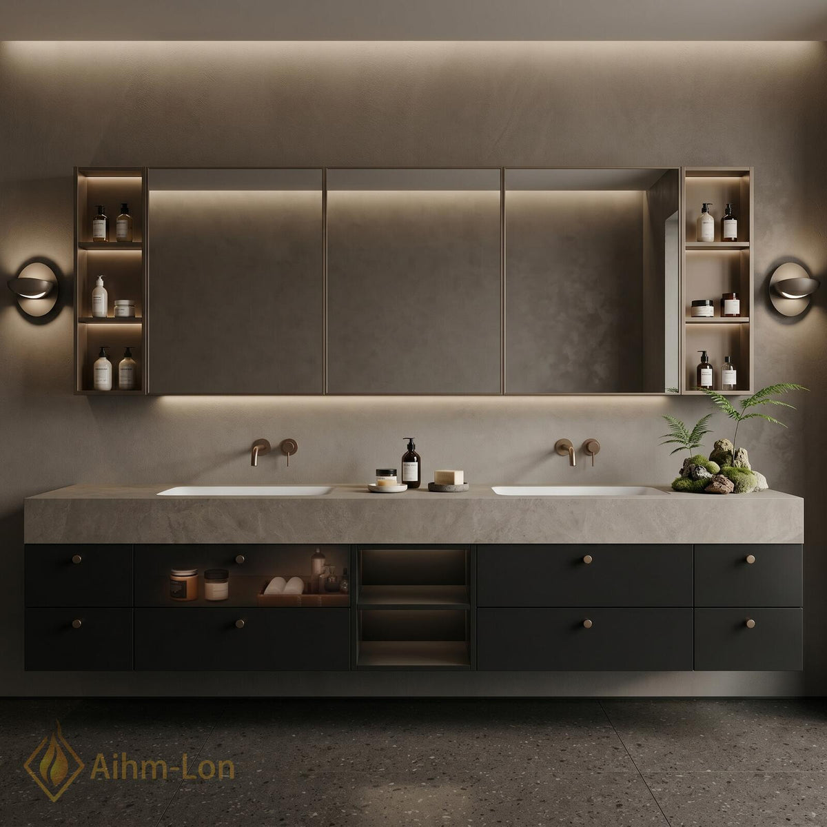 78''-96'' Bathroom Vanity with Sink Floating Vanity Concrete Wall Mounted Minimalist Matte