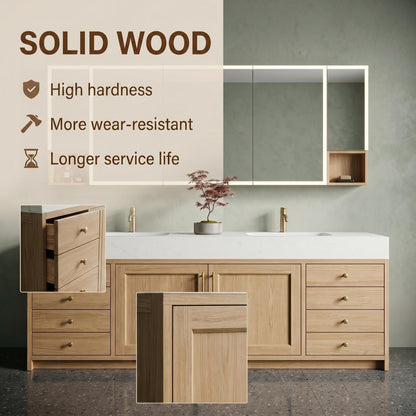 70''-96'' Modern Bathroom Vanity with Sink Double Sink Clean Linen Oak Paneling Drawers Cabinet