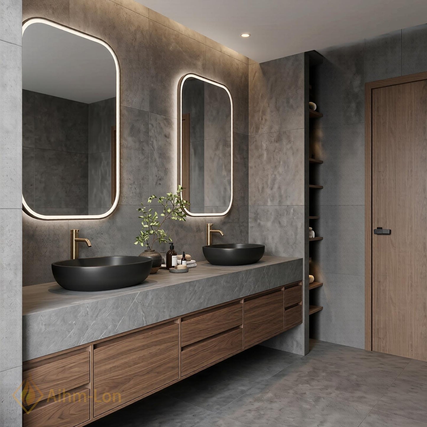 60''-96'' Double Bathroom Vanity with Sink Dark-Wood Modern Floating Grain Drawers