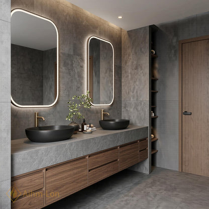 60''-96'' Double Bathroom Vanity with Sink Dark-Wood Modern Floating Grain Drawers