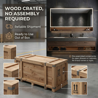 60''-96'' Modern Bathroom Vanity with Sink Double Sink Dark Walnut Open Shelf Storage Cabinet
