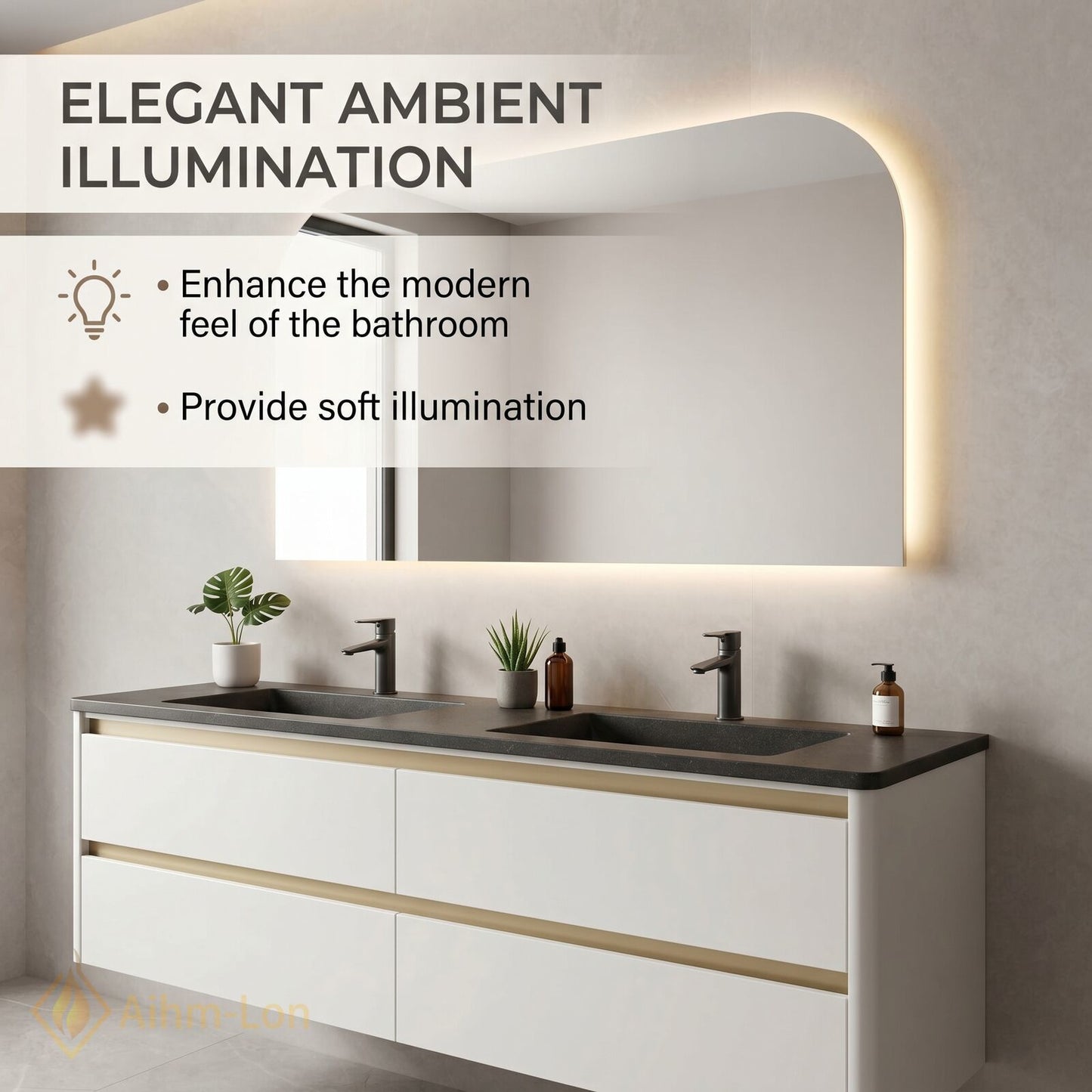 60''-96'' Modern Bathroom Vanity with Sink Double Sink Dark Stone Storage Drawer