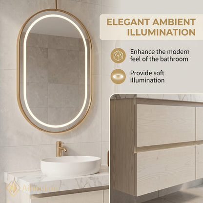 60''-96'' Modern Bathroom Vanity with Sink Floating White Marble Anti-Fog Light Drawers