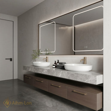 60''-96'' Double Bathroom Vanity with Sink Dark Wood Drawers Large Marble Top