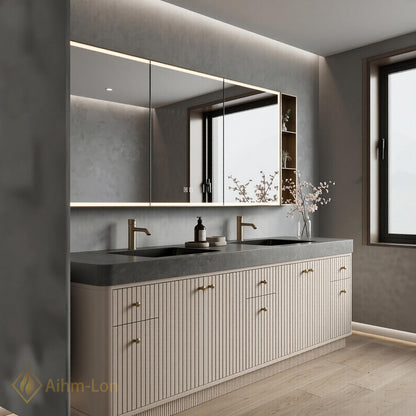 70''-96'' Double Bathroom Vanity with Sink Modern Floating Dark Grey Stone Top
