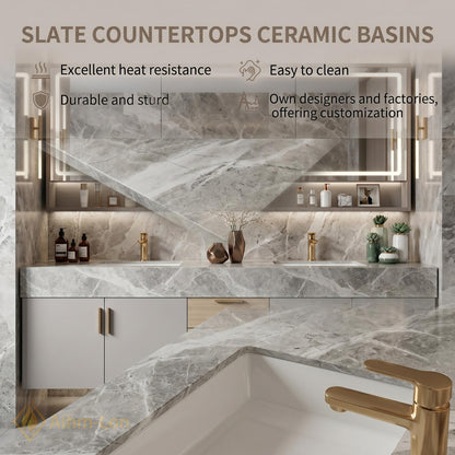 60''-96'' Double Bathroom Vanity with Sink Modern Floating Marble Drawer Storage Vein