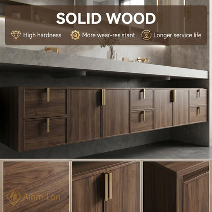 80''-96'' Double Bathroom Vanity with Sink Floating Double Walnut Finish Modern