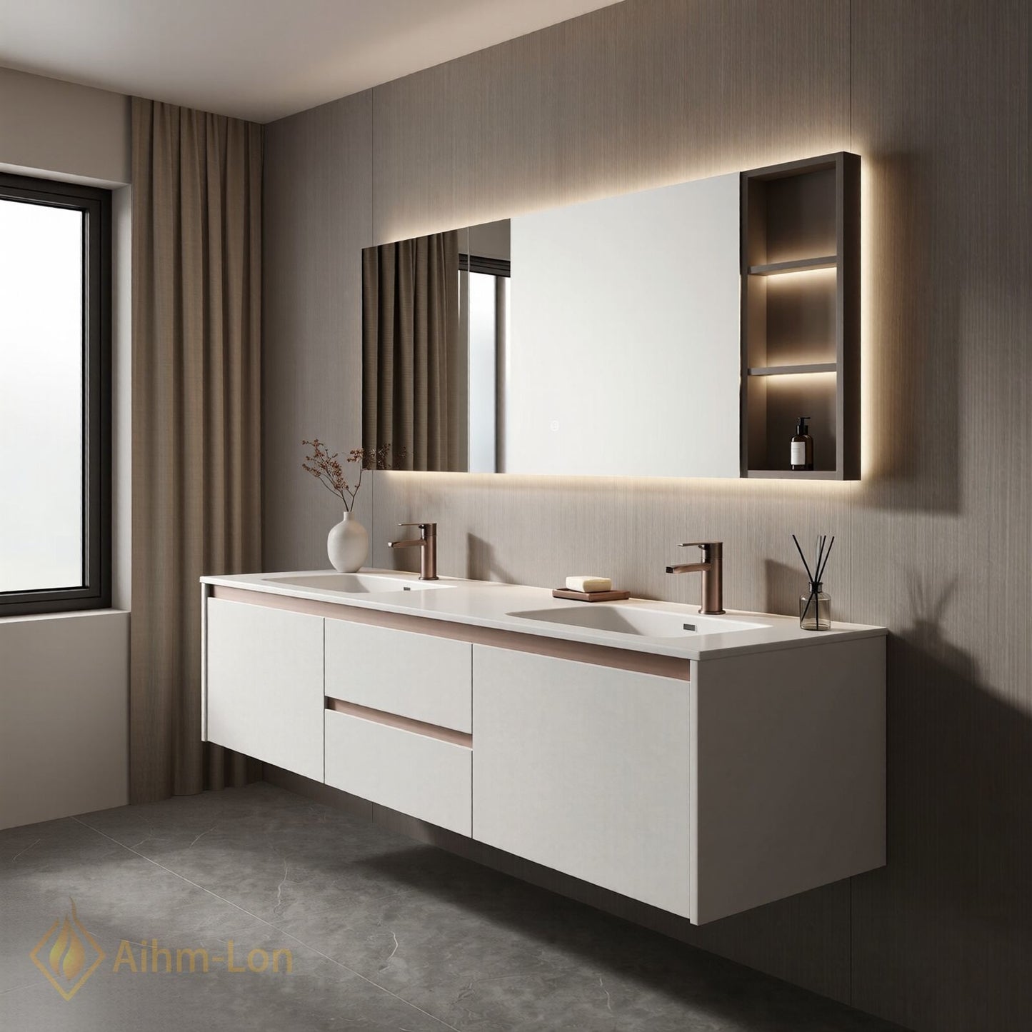 60''-96'' Wide Bathroom Vanity with Sink Matte White Double Sink Spacious Mirror Cabinet