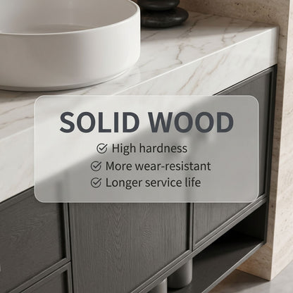 70''-96'' Double Bathroom Vanity with Sink Marble Top Open Shelved Base Spacious Cabinet