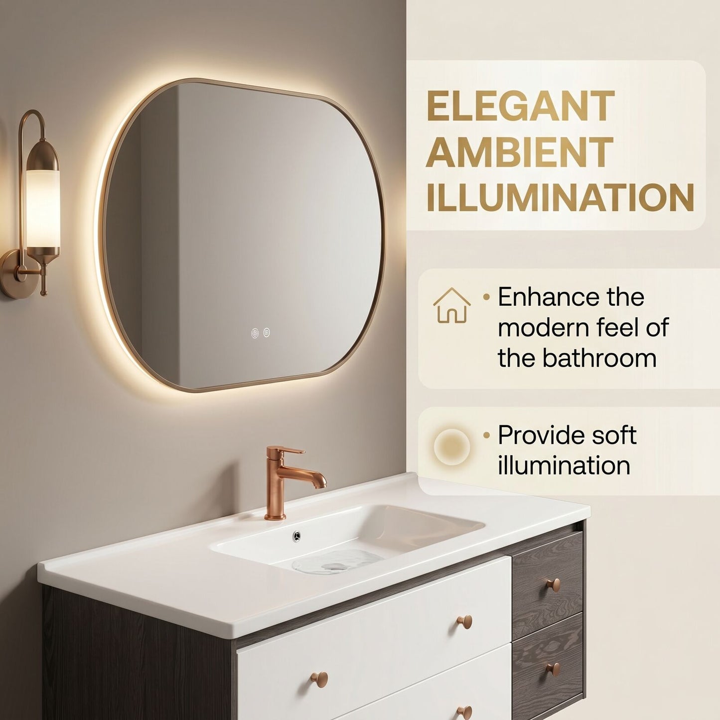 36''-64'' Modern Bathroom Vanity with Sink Floating Dual-Tone White Charcoal Smart Mirror