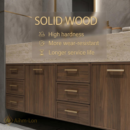 70''-96'' Double Bathroom Vanity with Sink Dark-Walnut Modern Floating Slatted Center