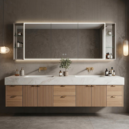 70''-96'' Modern Bathroom Vanity with Sink Double Sink Grooved Vertical Wood Finish Drawers Cabinet