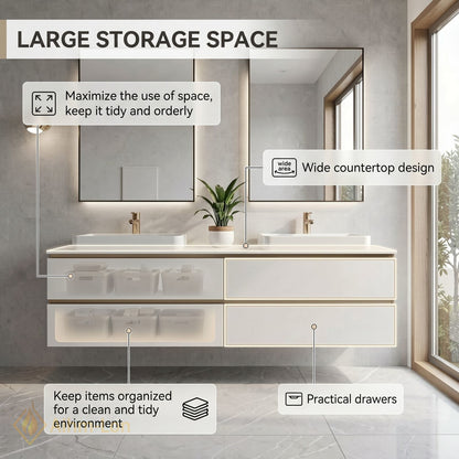 60''-96'' Modern Bathroom Vanity with Sink Double Sink Floating Design Spacious Storage Cabinet