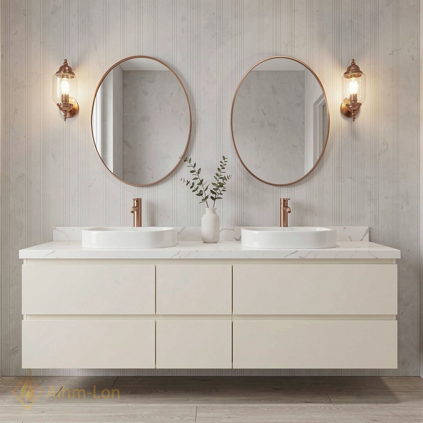 60''-96'' Modern Bathroom Vanity with Sink Floating White Marble Sliding Drawers Cabinet