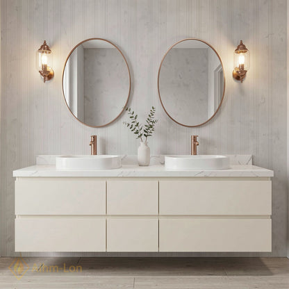 60''-96'' Modern Bathroom Vanity with Sink Floating White Marble Sliding Drawers Cabinet