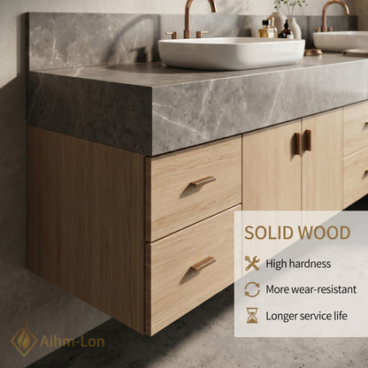 76''-96'' Double Bathroom Vanity with Sink Floating Modern Vanities Stone Texture Top