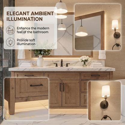 48''-64'' Modern Bathroom Vanity with Sink Marble Wood Grain Black Hardware Drawers