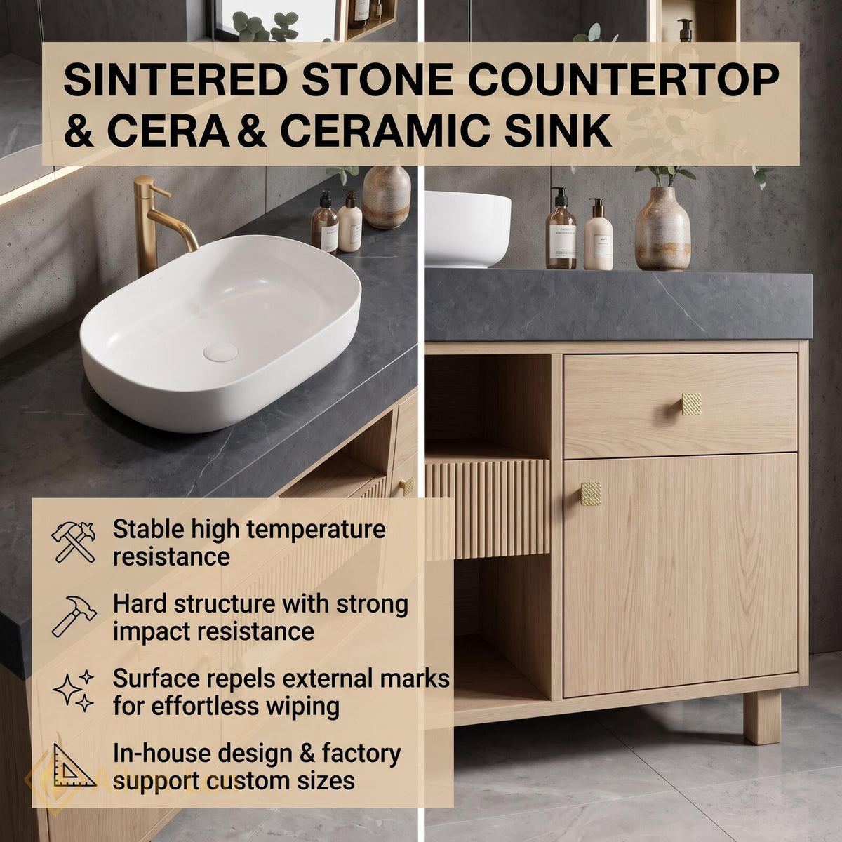 36''-110'' Double Bathroom Vanity with Sink Floating Ridged Front Open Shelving