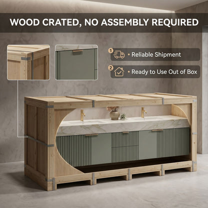 60''-96'' Modern Bathroom Vanity with Sink Double Sink Vertical Fluted Marble Pattern Cabinet