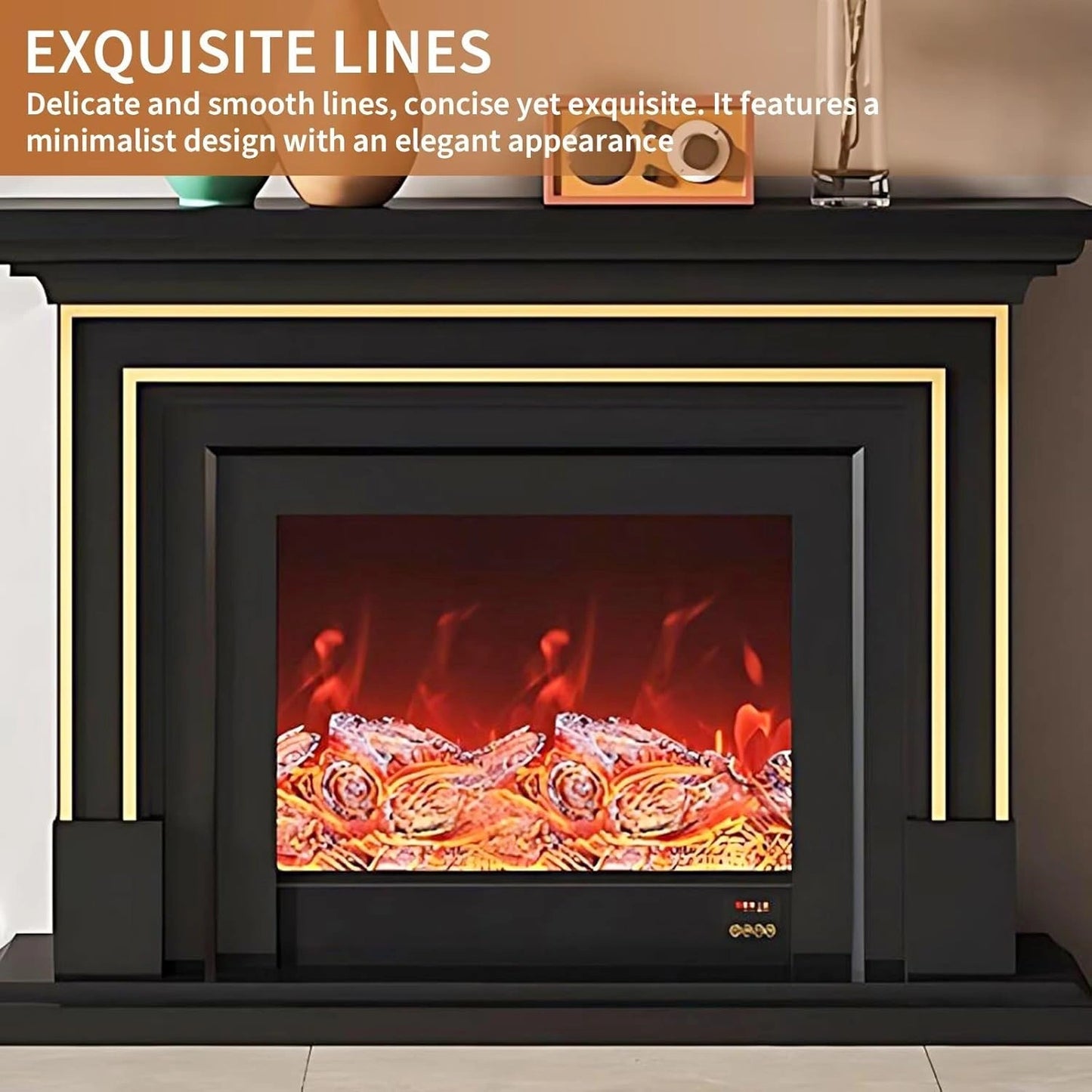 Aihm-Lon Simple Electric Fireplace with Golden line decoration 59”-95”